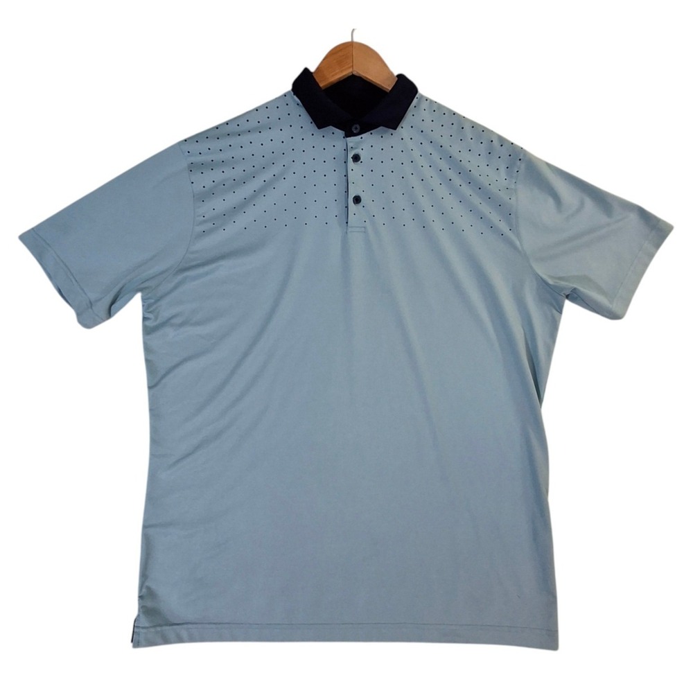 Mizzen + Main Polo Shirt Men's XL Blue Spoted Trim Fit Phil‎ Mickelson Stretch